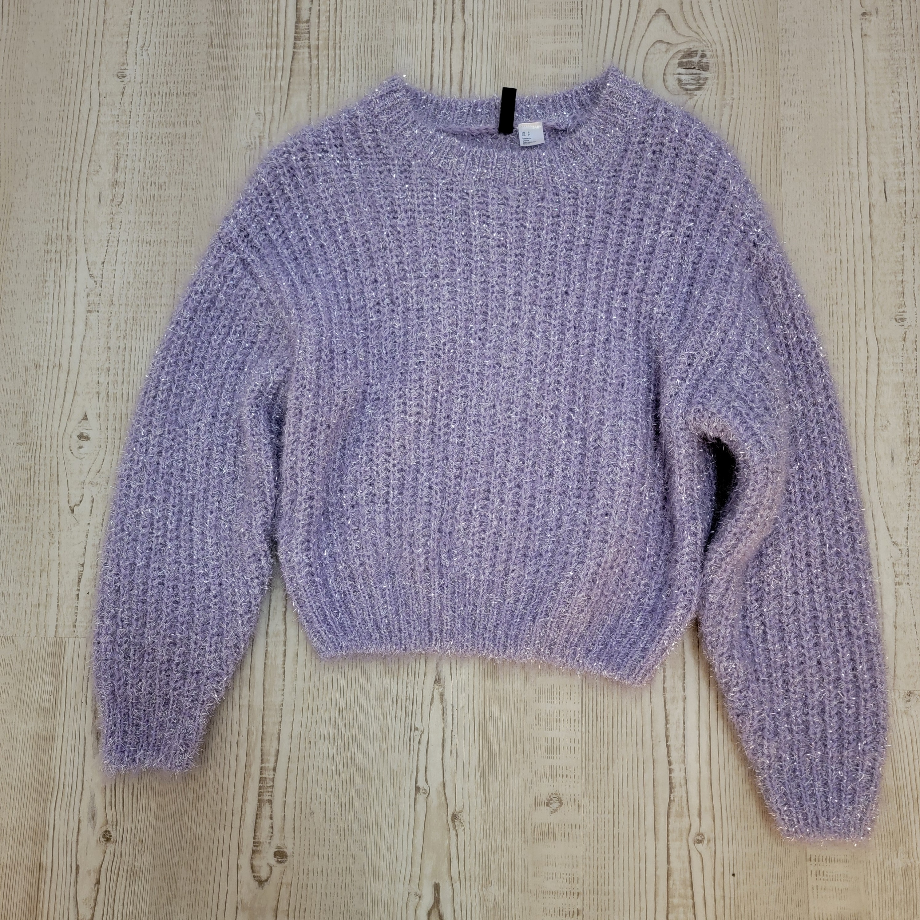 H&M Divided Soft Lilac Crew Neck Sweater With Sparkles Small Coquette Whimsical